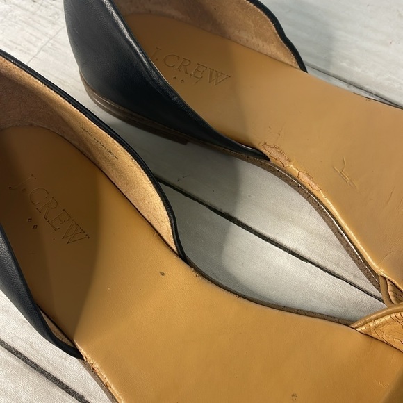J Crew Morgan Leather D'orsay Black and Tan Color Block Peep Toe Flats Sandals - Picture 10 of 13